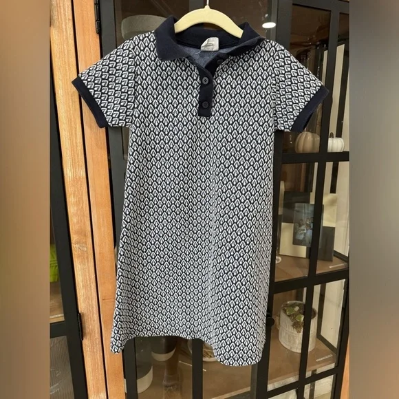 Zara Kids polo knit sweater mini dress navy jaquard print short sleeve girls - Picture 8 of 8